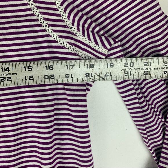 Talbots size medium new Purple Fitted Ribbed Blouse striped puff lace - Picture 7 of 10